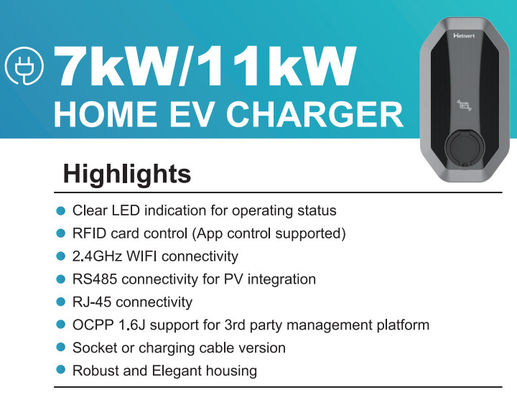 3phase Type 2 EV Charging Stack 11kw EVSE พกพาสําหรับรถไฟฟ้า